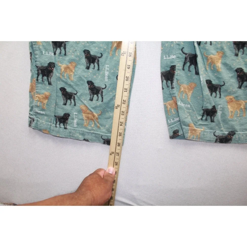 L.L.Bean Pajama Pants Womens Large Petite Teal Good Dog Print Lounge Drawstring